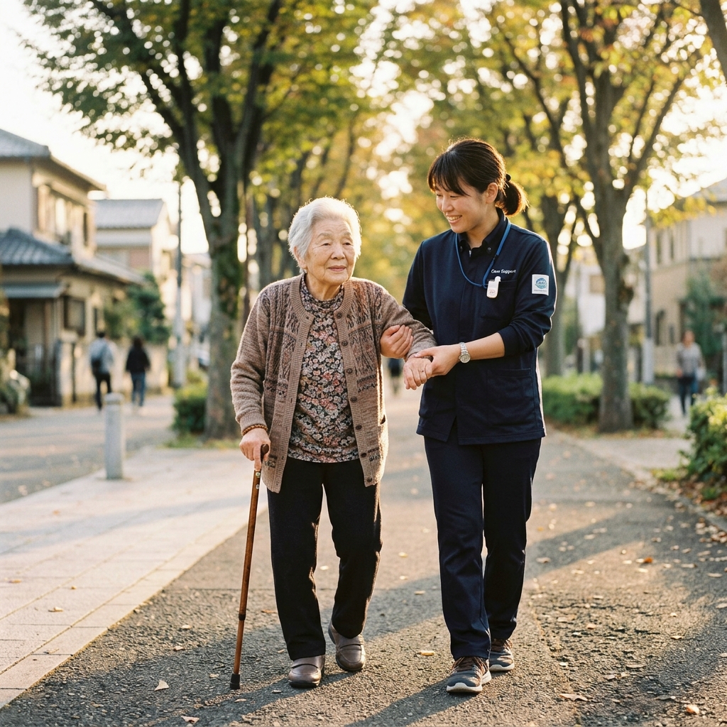 車椅子や歩行介助による外出支援の様子